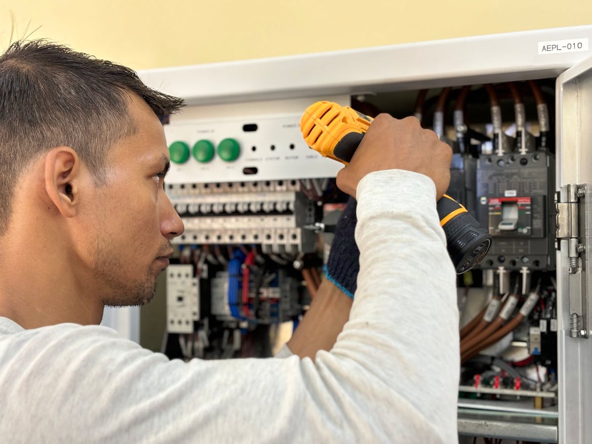 Drilling on an indoor circuit breaker panel